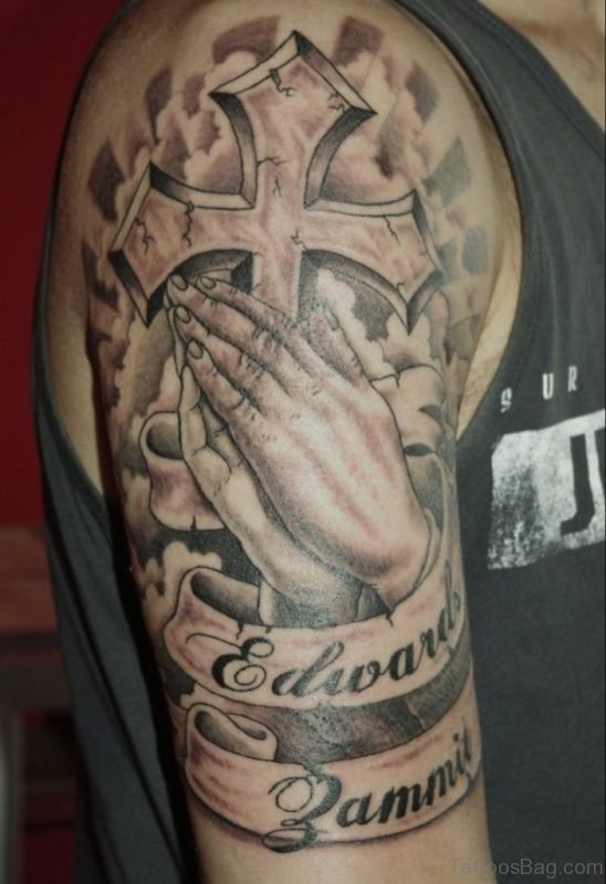 Praying Hand Tattoo Design On Shoulder
