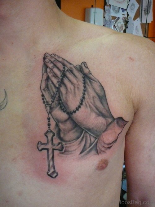 Praying Hand Tattoo On Chest