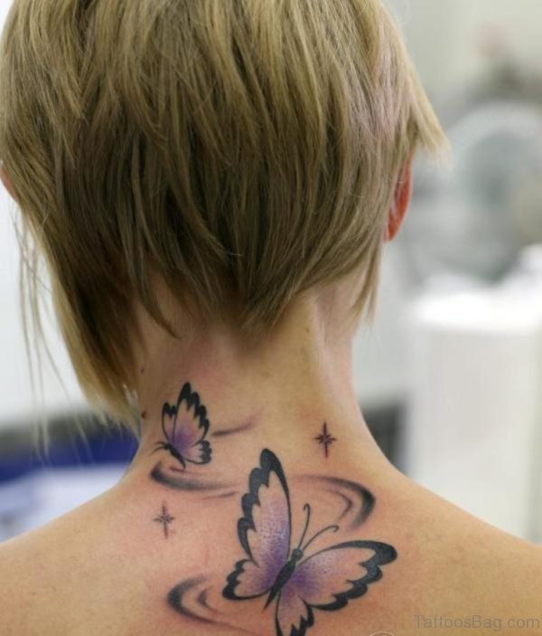 Pretty Butterfly Tattoo On Nape