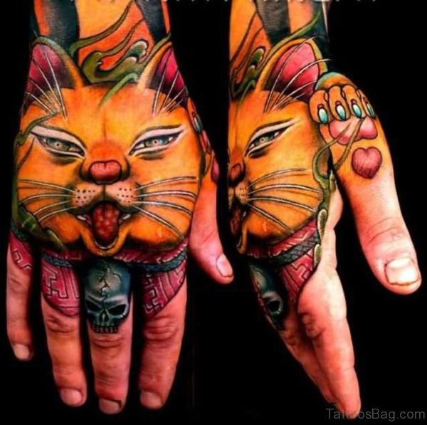 Pretty Cat Tattoo On hand
