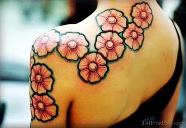 Pretty Flowers Tattoo On Back Shoulder
