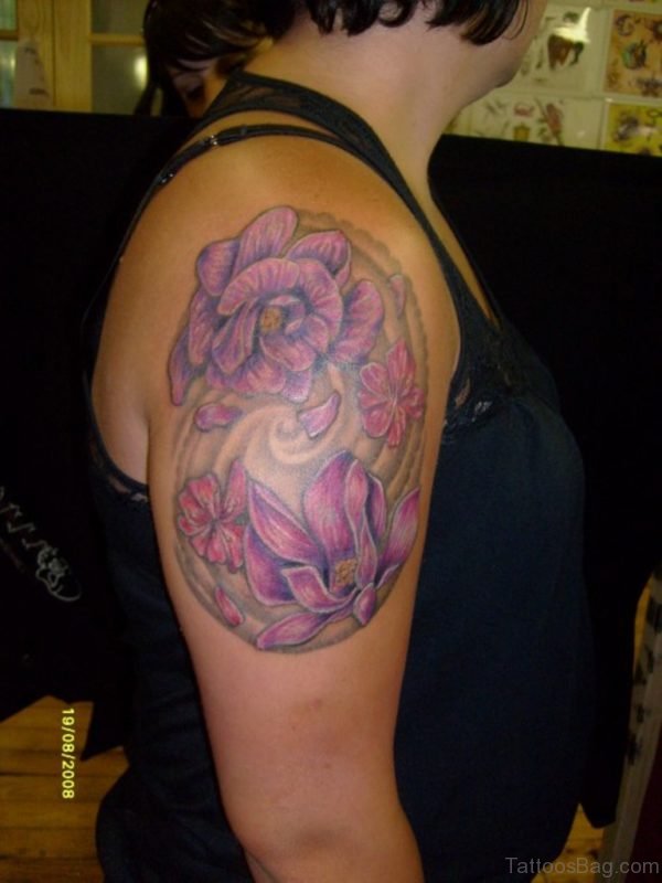 Pretty Magnolia Tattoo On Shoulder 