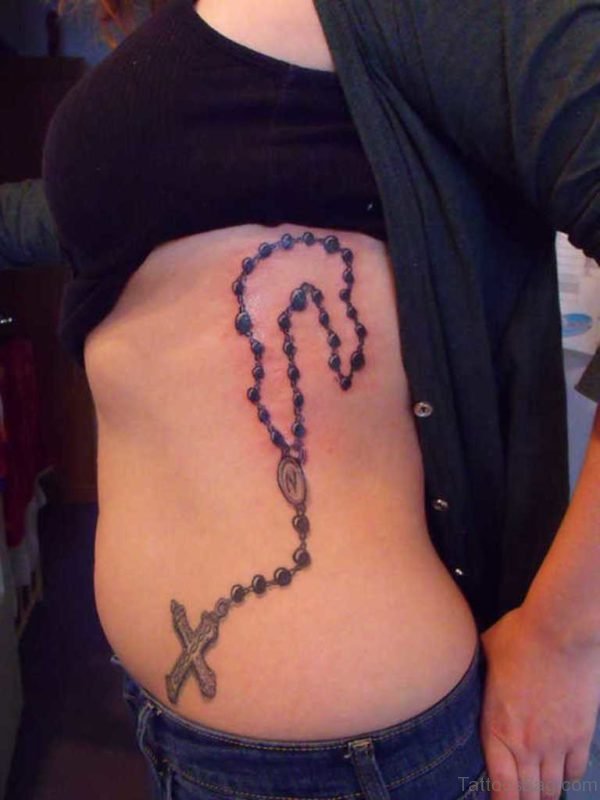 Pretty Rosary Tattoo On Rib