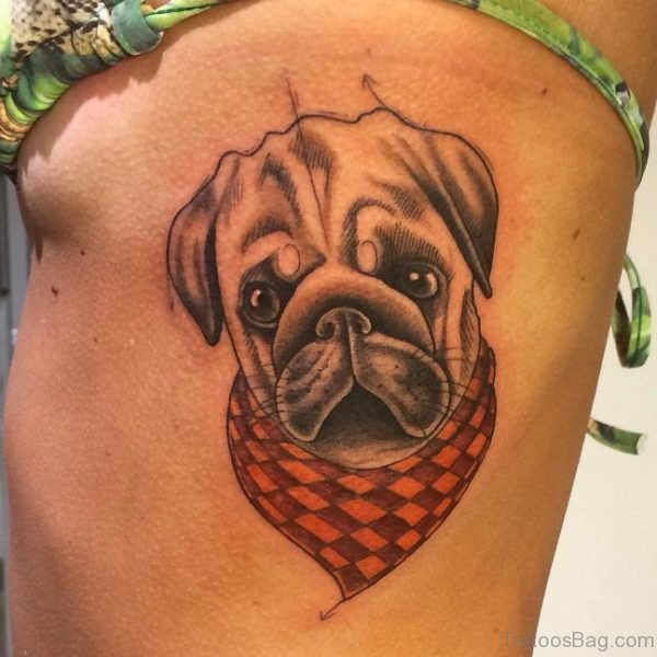 Pug Tattoo On Rib 