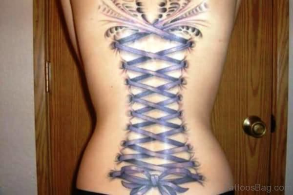 Purple Corset Tattoo On Full Back