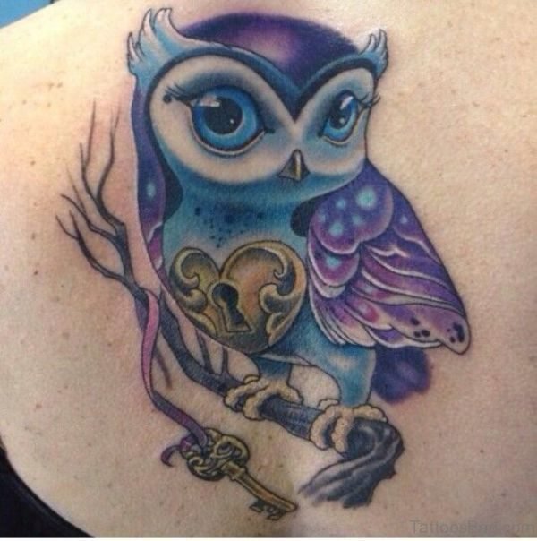 Purple Owl Shoulder Tattoo