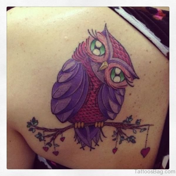 Purple Owl tattoo On Shoulder