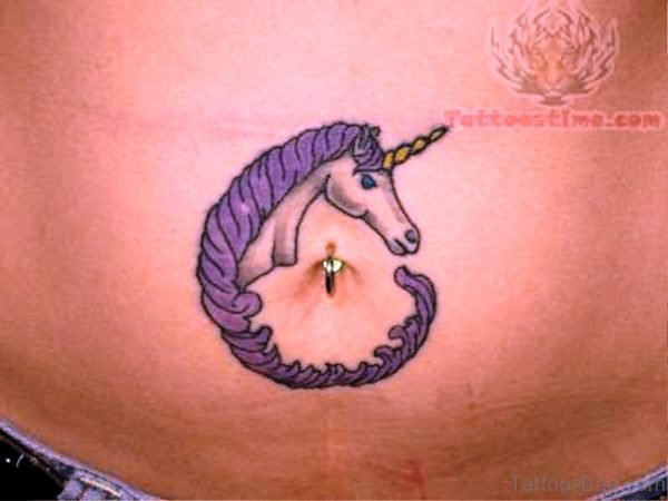 Purple Unicorn Tattoo On Belly