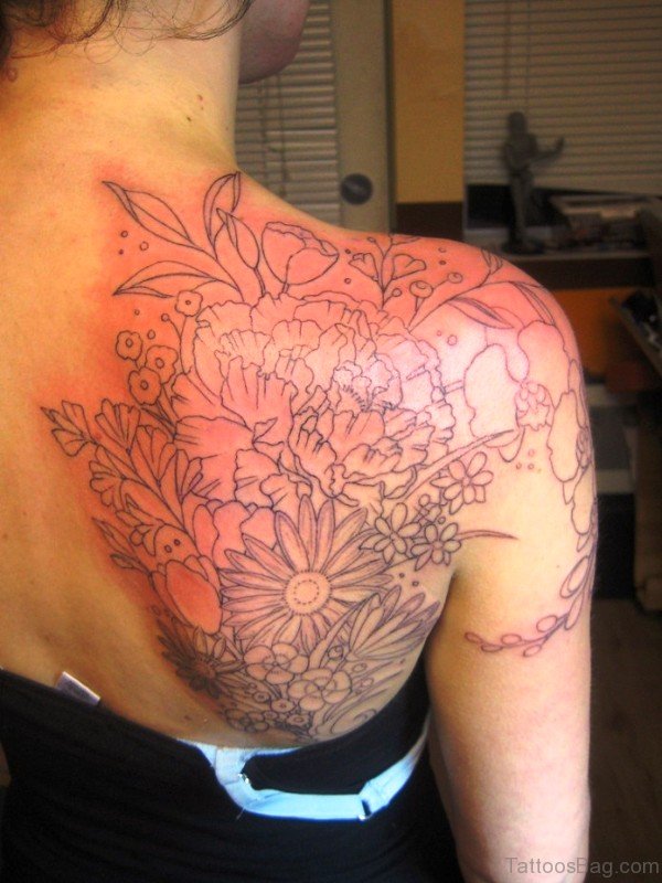 Random Flowers Tattoo On Shoulder