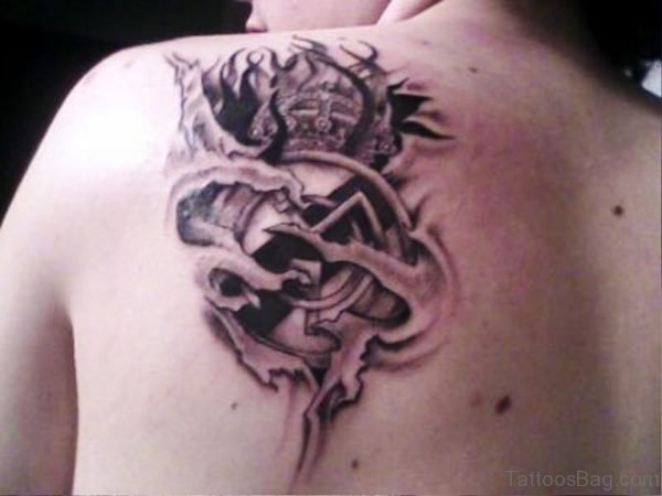 Real Madrid Tattoo On Back Shoulder