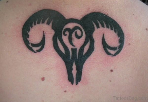 Realistic Aries Back Tattoo