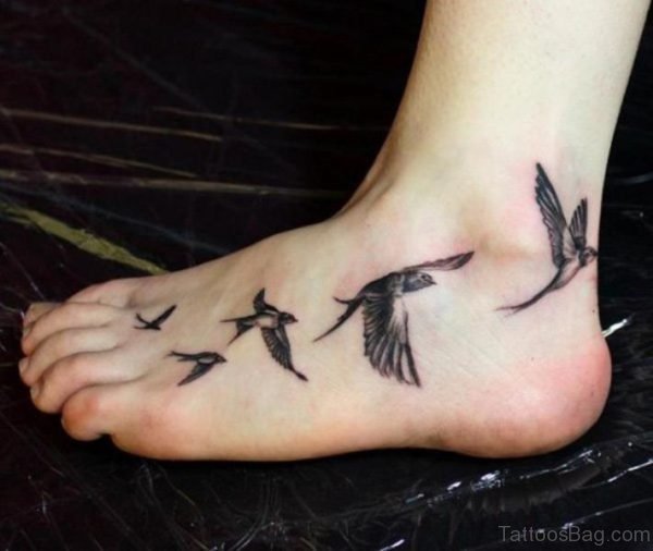 Realistic Bird Tattoo on Foot