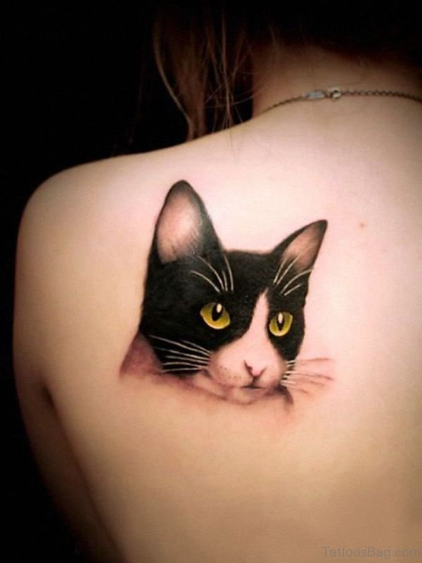 Realistic Cat head Shoulder Tattoo