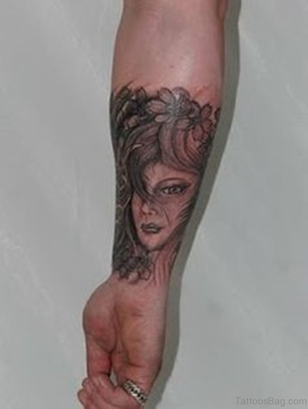 Realistic Girl Portrait Tattoo On Wrist 