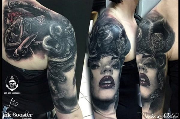Realistic Medusa Tattoo on Shoulder 