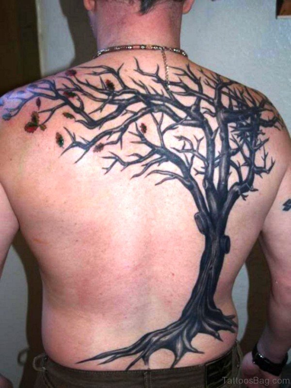 Realistic Tree Tattoo On Back