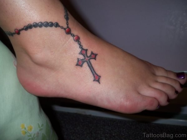 Red And Black Rosary Tattoo