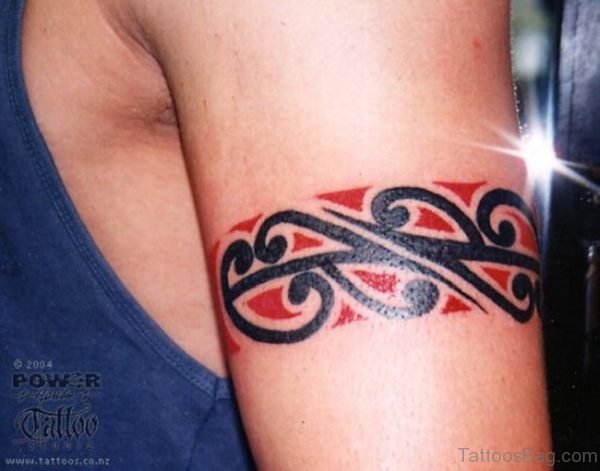 Red And Black Tribal Band Tattoo