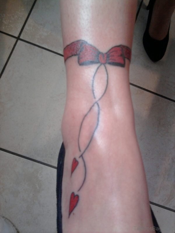 Red Bow Tattoo On Ankle