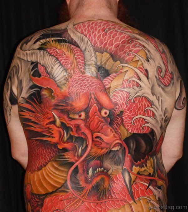 Red Dragon Tattoo Design On Back Body 