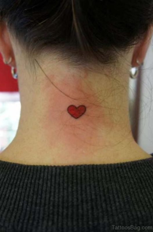 Red Heart Nape Tattoo 