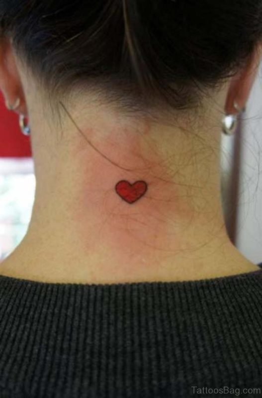 Red Heart Nape Tattoo