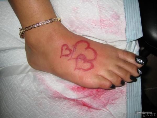 Red Heart Tattoo On Foot