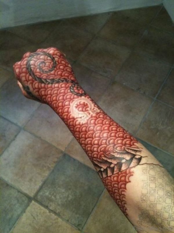 Red Ink Geometric Tattoo