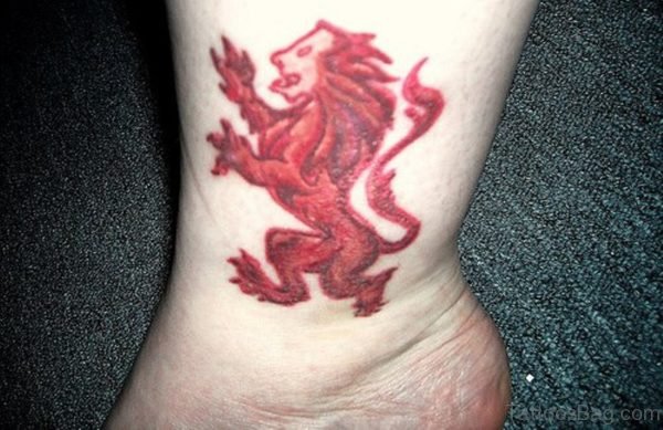 Red Lion Tattoo On Leg