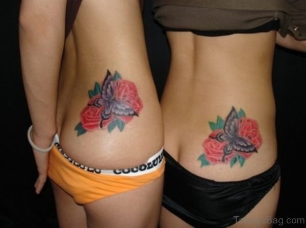 Red Rose And Butterfly Tattoo