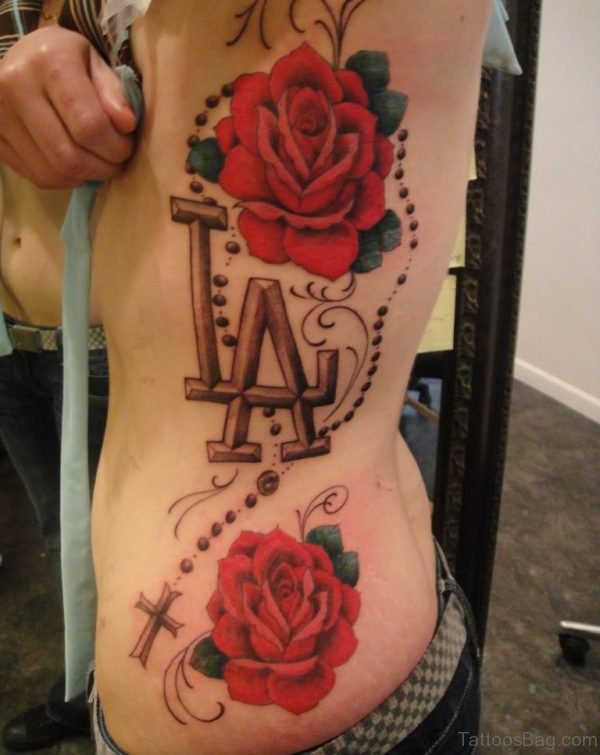 Red Rose And Rosary Tattoo