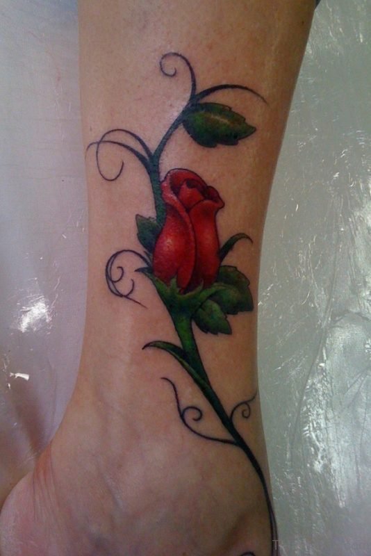 Red Rose Tattoo On Arm 