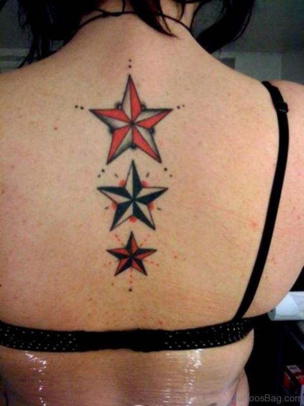 Red Stars Tattoo On Back