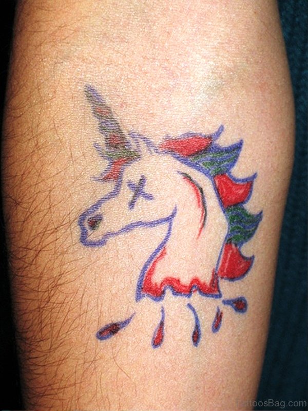 Red Unicorn Tattoo On Arm