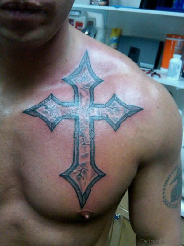 Religious Cross Tattoo On Chest 