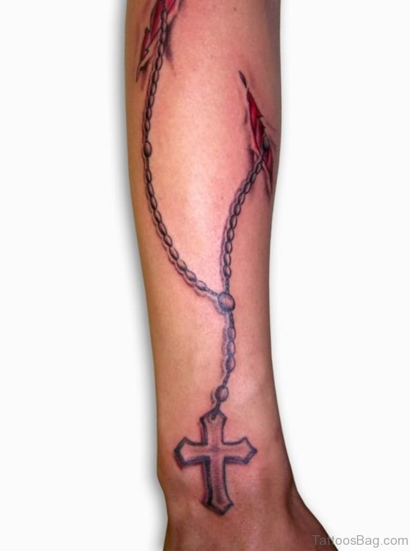 Religious Rosary Tattoo On Arm