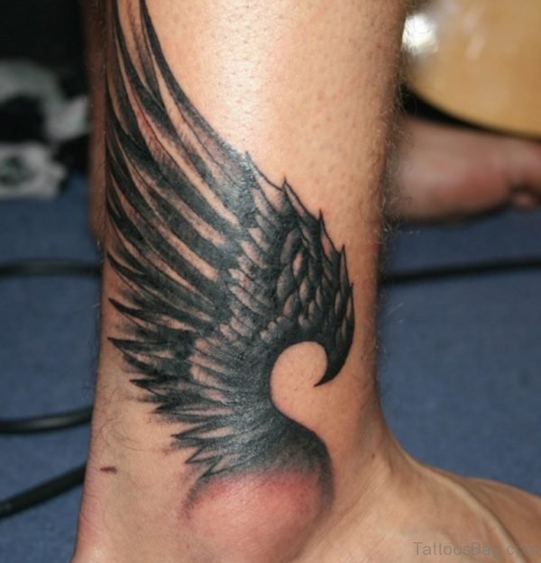 Right Ankle Angel Wing Tattoo