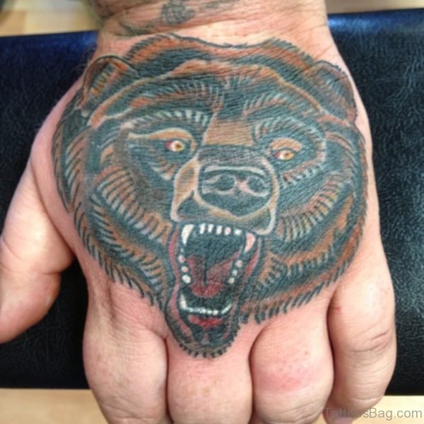 Roaring Bear Tattoo For Hand