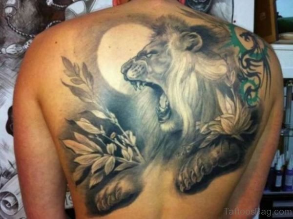 Roaring Lion Tattoo Design On Back 