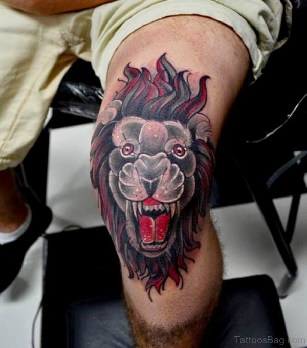 Roaring Lion Tattoo On Leg 