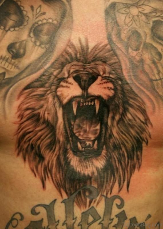 Roaring Lion Tattoo On Stomach