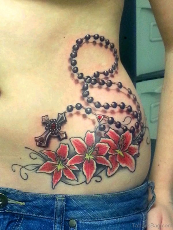 Rosary And Flower Tattoo