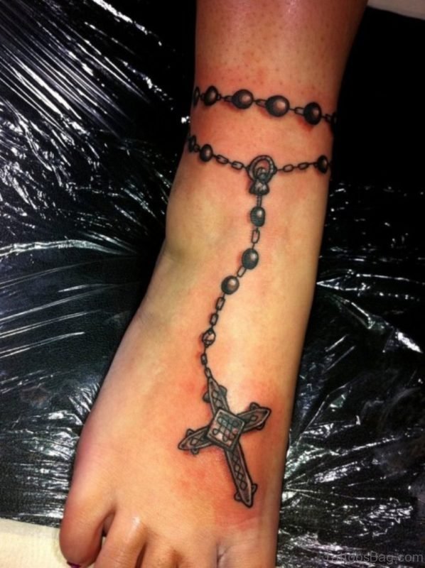 Rosary Bracelet Ankle Tattoo