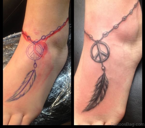 Rosary Feather Foot Ankle Tattoo