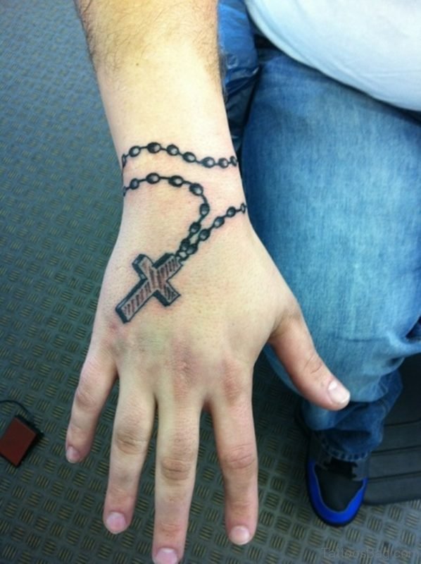 Rosary Tattoo On Hand 