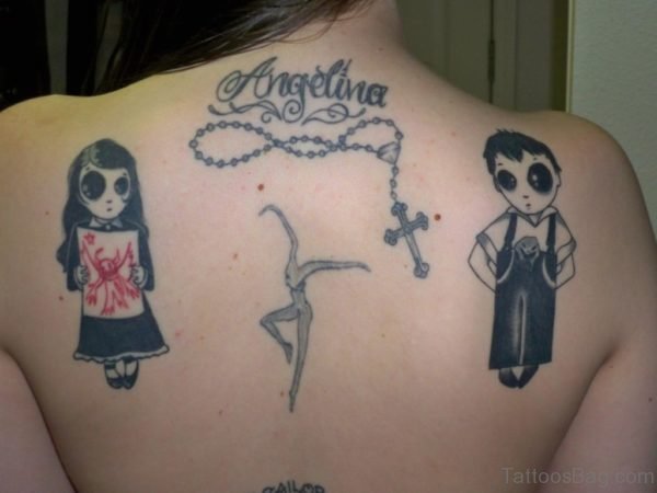 Rosary Tattoo On Upper Back