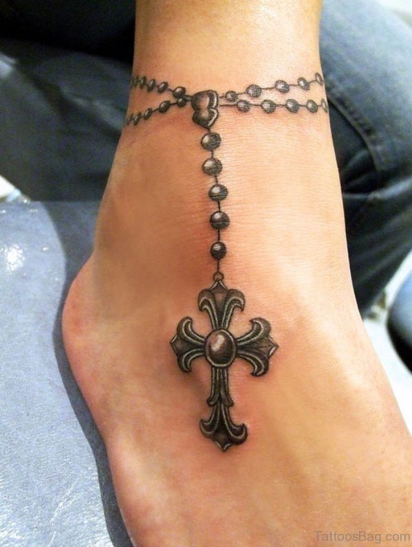 Rosary Tattoo On Foot 