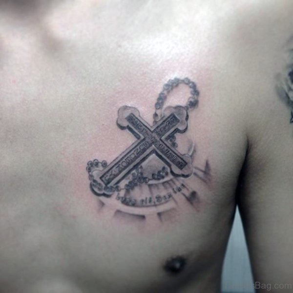 Rosary With Cross Tattoos For Guys On Chest