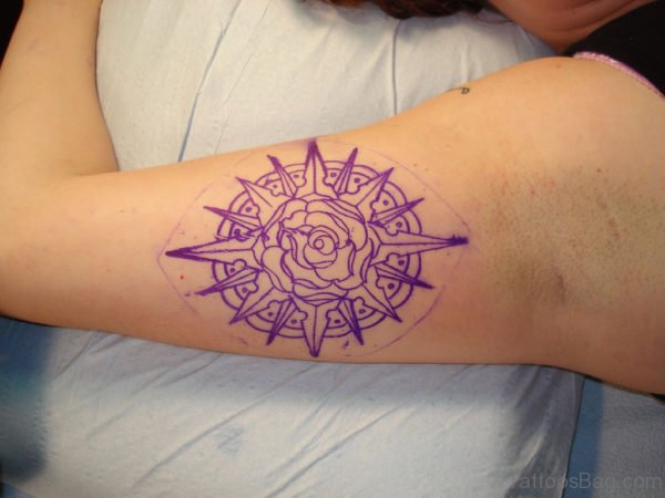 Rose And Compass Tattoo On Shoulder