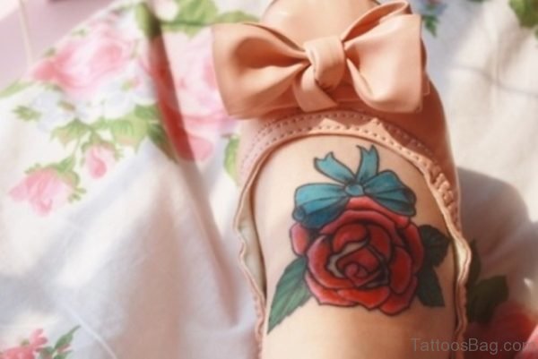 Rose Flower Tattoo On Foot 